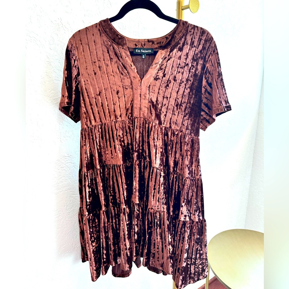 En saison brown velvet tiered swing dress